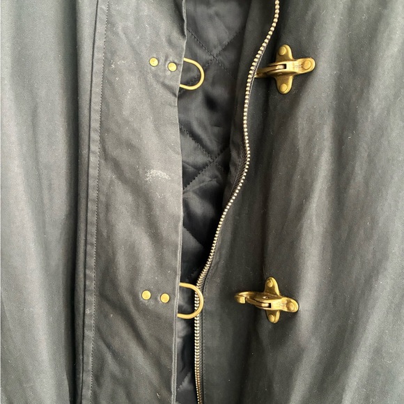 Massimo Dutti Black Utility Trench Field Jacket with Brown Corduroy Collar - Picture 2 of 5